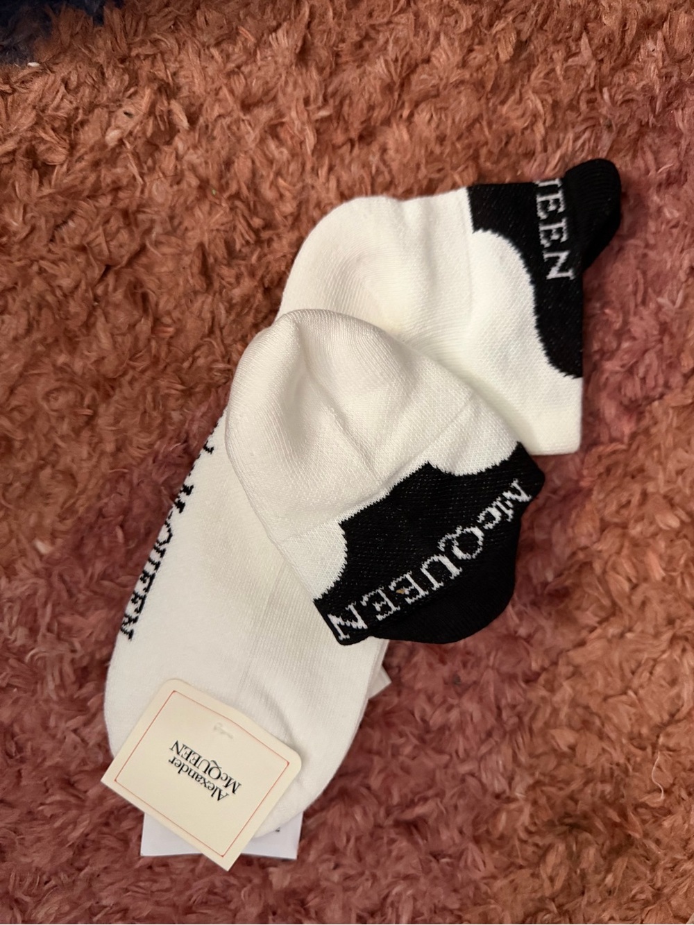Alexander McQueen White Low-Cut Socks with Black Logo Heel